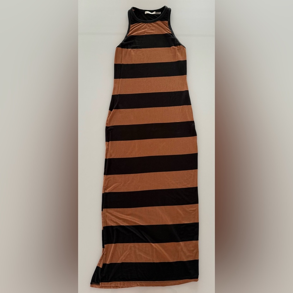 ALICE + OLIVIA Black/Camel Pania Racerback Side Slit Maxi Dress - Size Medium